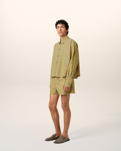 Khaki Cotton Cropped Oversized Shirt - 6 - Ami Paris