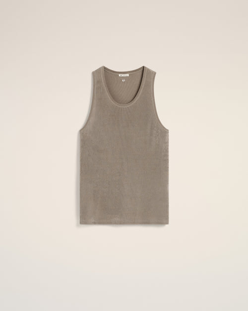 Beige Light Shiny Rib Jersey Tanktop - 1 - Ami Paris