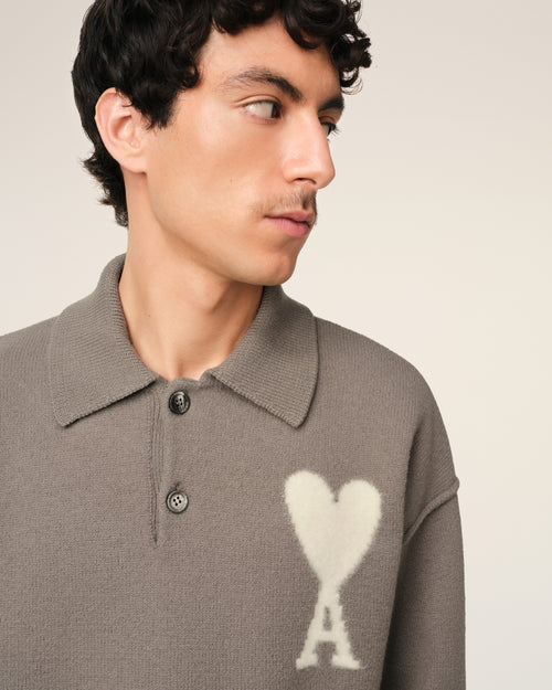 Taupe Wool Ami de Coeur Polo - 4 - Ami Paris