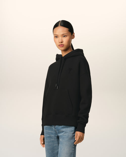 Black Cotton Ami de Coeur Hoodie - 12 - Ami Paris