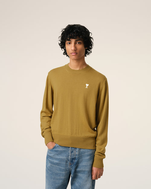 Mustard Wool Ami de Coeur Crew Neck Sweater - 3 - Ami Paris