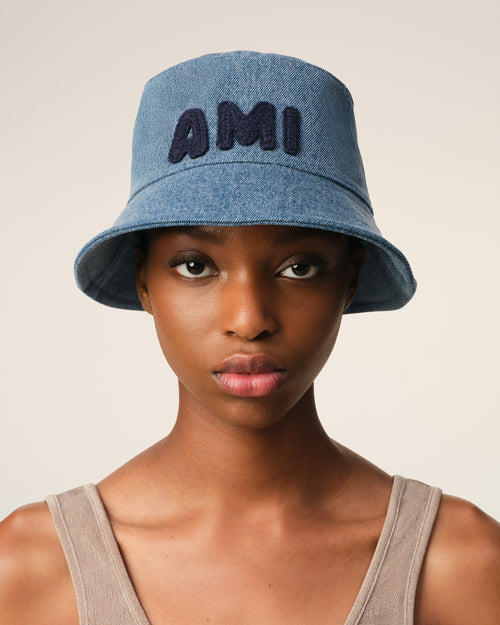 								Blue Cotton Ami Paris Patch Bucket Hat - 3							 - Ami Paris