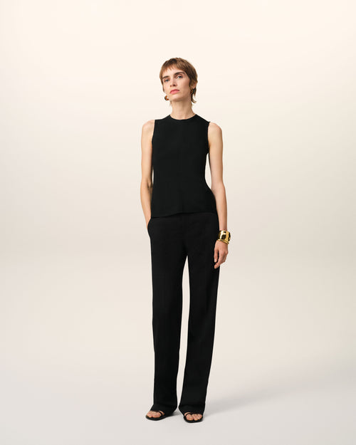 									Black Wool Contrasted Straight Trousers - 3								 - Ami Paris