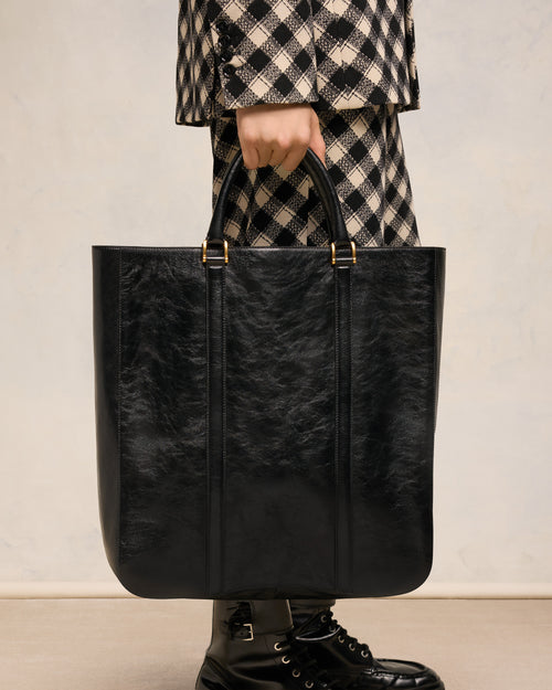 Black Leather North South Tote Bag - 2 - Ami Paris