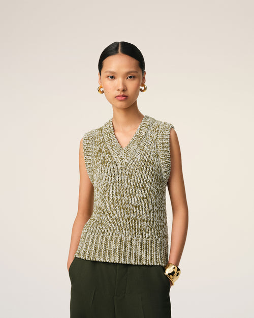 Green Cotton And Wool Sleeveless V Neck Sweater - 9 - Ami Paris