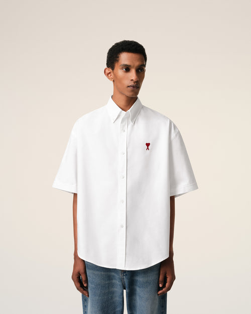 White Cotton Boxy Fit Short Sleeves Shirt - 3 - Ami Paris