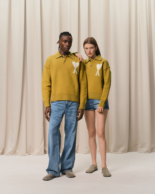 Mustard Wool Ami de Coeur Polo - 13 - Ami Paris