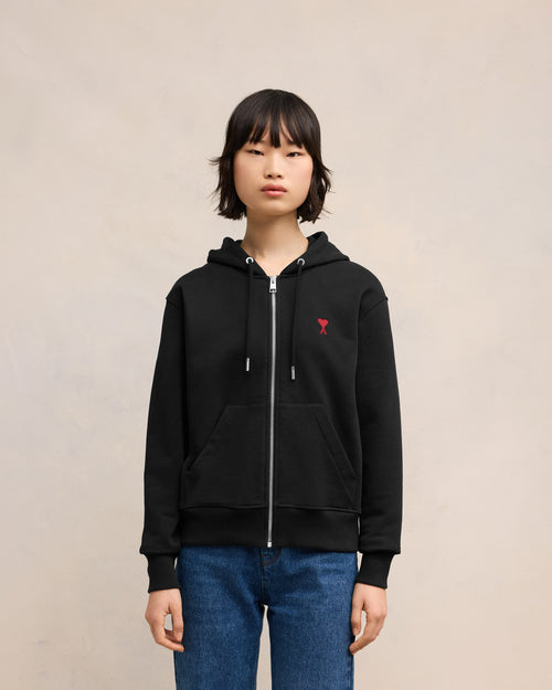 Hoodie Noir Zippé Ami de Coeur En Coton - 9 - Ami Paris