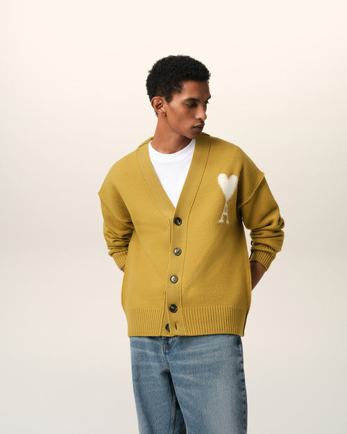 Mustard Wool Ami de Coeur Cardigan - 1 - Ami Paris