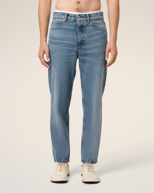 Blue Cotton Tapered Fit Jeans - 3 - Ami Paris