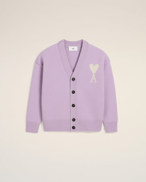 								Purple Wool Ami de Coeur Cardigan - 3							 - Ami Paris