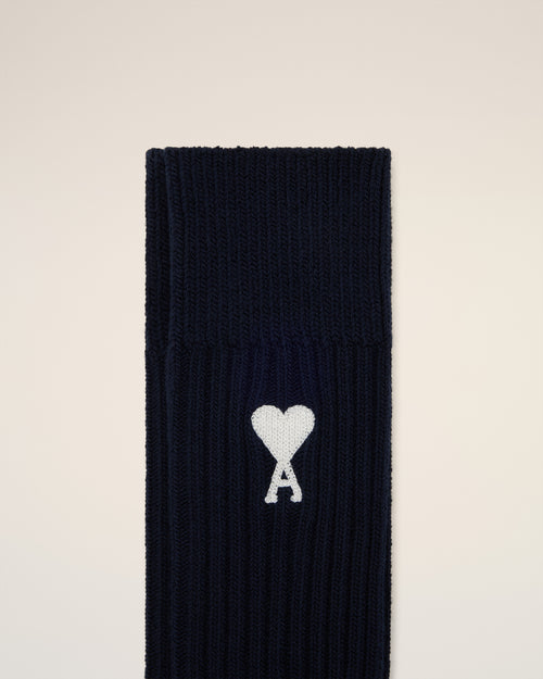 Navy Blended Cotton Ami de Coeur Socks - 6 - Ami Paris