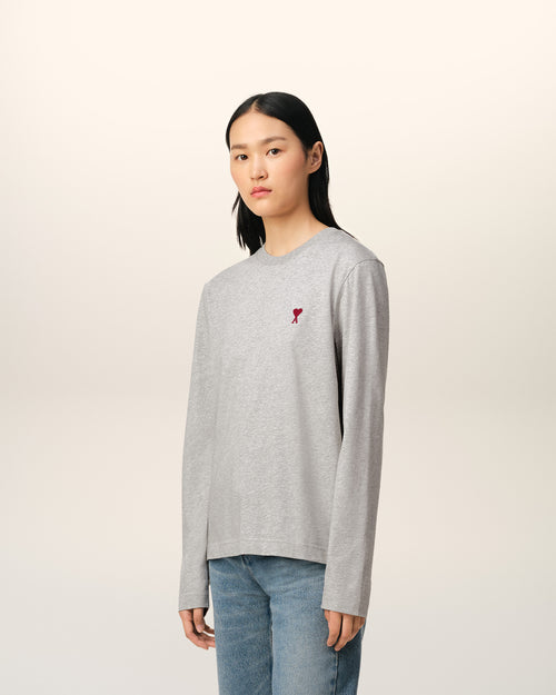 Grey Cotton Ami de Coeur Long Sleeves T-Shirt - 12 - Ami Paris