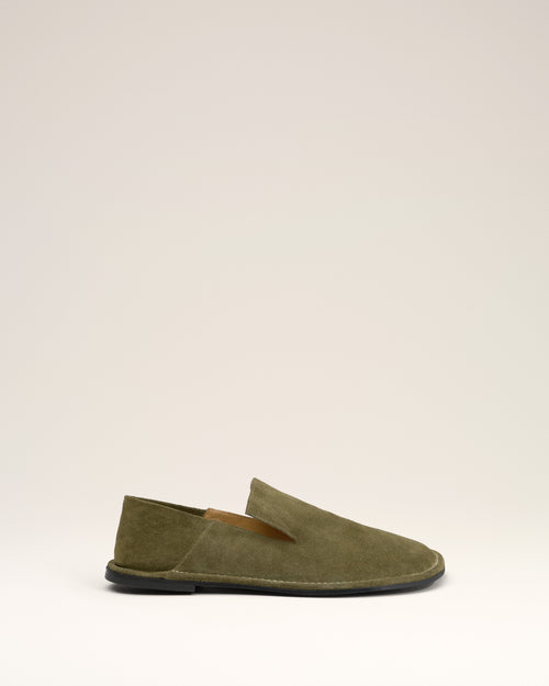 Khaki Leather Midi Slippers - 1 - Ami Paris