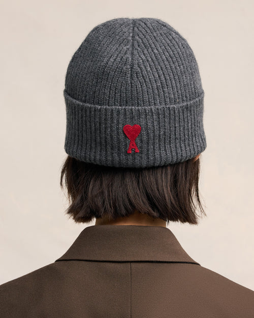 Grey Wool Ami de Coeur Beanie - 10 - Ami Paris