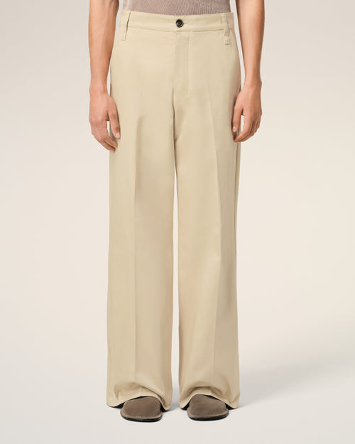 Beige Cotton Baggy Fit Trousers - 3 - Ami Paris