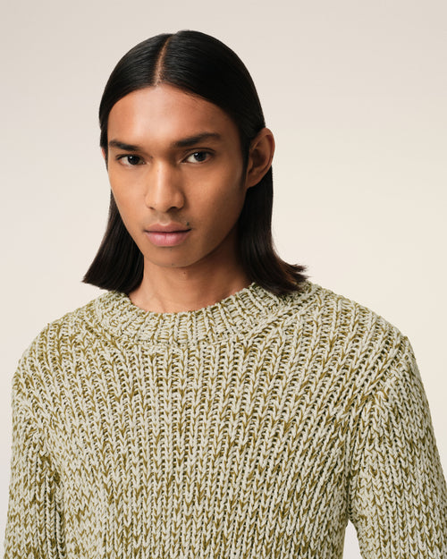 Green Mouliné Textured Knit Crewneck Sweater - 4 - Ami Paris