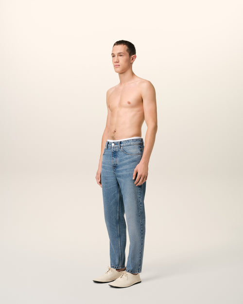 Blue Cotton Tapered Fit Jeans - 6 - Ami Paris