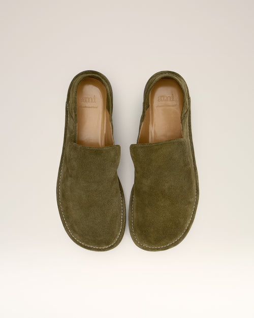 Khaki Leather Midi Slippers - 10 - Ami Paris