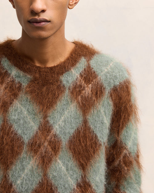 Alpaca Mohair Brushed Argyle Sweater - 4 - Ami Paris