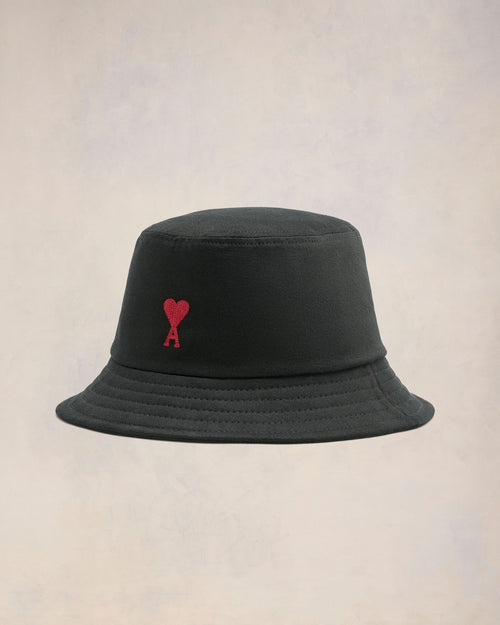 Black Cotton Ami de Coeur Embroidery Bucket Hat - 4 - Ami Paris