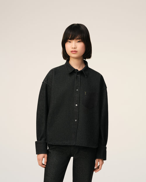 Black Cotton Cropped Ami De Coeur Shirt - 9 - Ami Paris