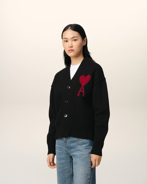 Black Wool Ami de Coeur Cardigan - 12 - Ami Paris