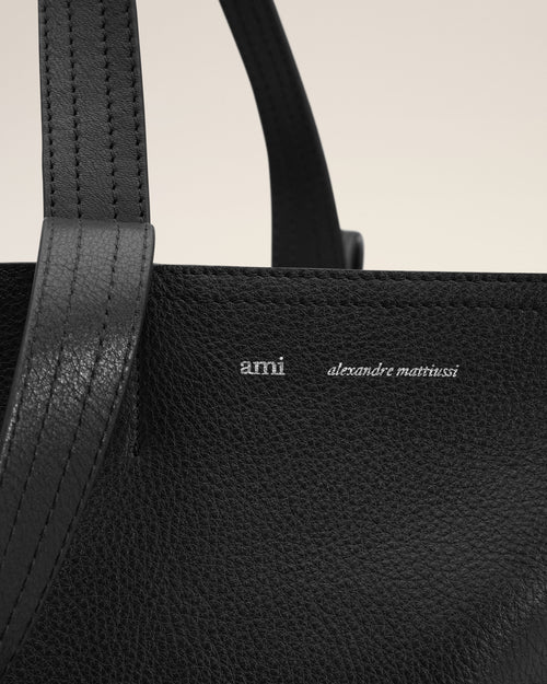 Black Leather Midi Tote Bag - 11 - Ami Paris