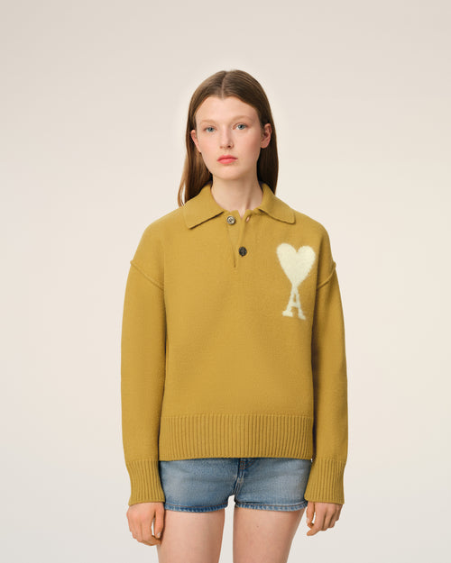 Mustard Wool Ami de Coeur Polo - 9 - Ami Paris