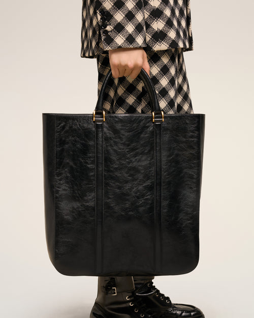 Black Leather North South Tote Bag - 6 - Ami Paris