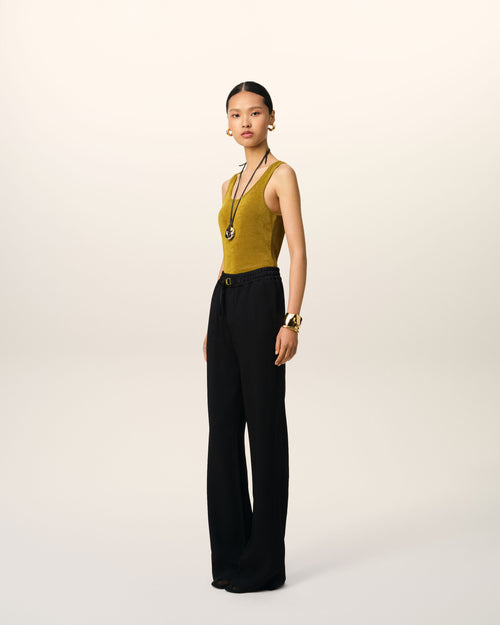 Black Flare Fit Elasticated Trousers - 6 - Ami Paris