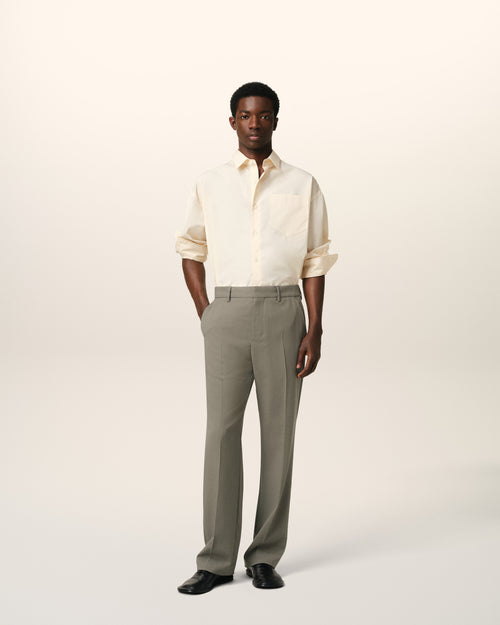 Taupe Wool Straight Fit Trousers - 1 - Ami Paris