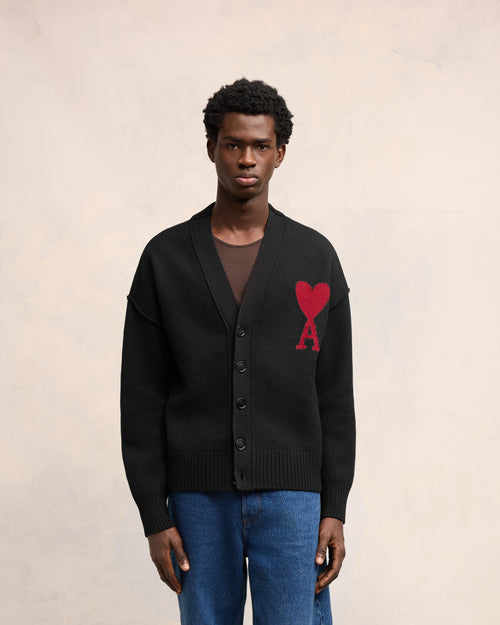 Black Wool Ami de Coeur Cardigan - 3 - Ami Paris