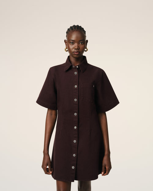 Burgundy Cotton Short Sleeve Shirt Dress - 3 - Ami Paris