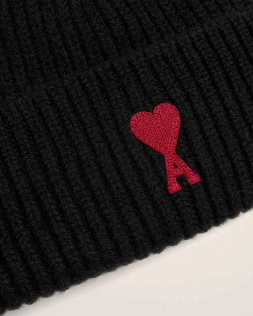 Black Wool Ami de Coeur Beanie - 9 - Ami Paris