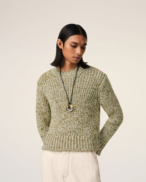 Green Mouliné Textured Knit Crewneck Sweater - 3 - Ami Paris