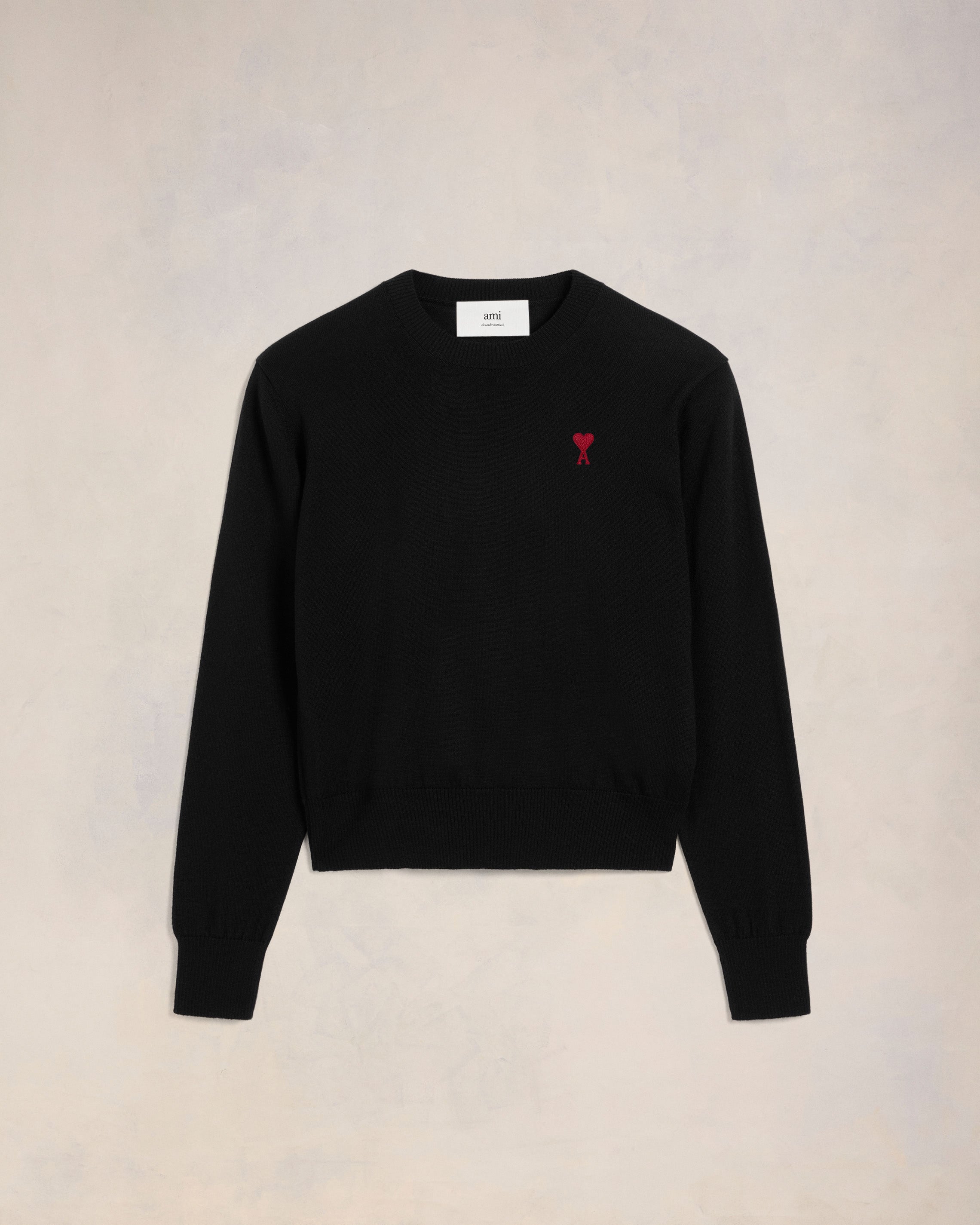 Black Wool Ami de Coeur Crew Neck Sweater