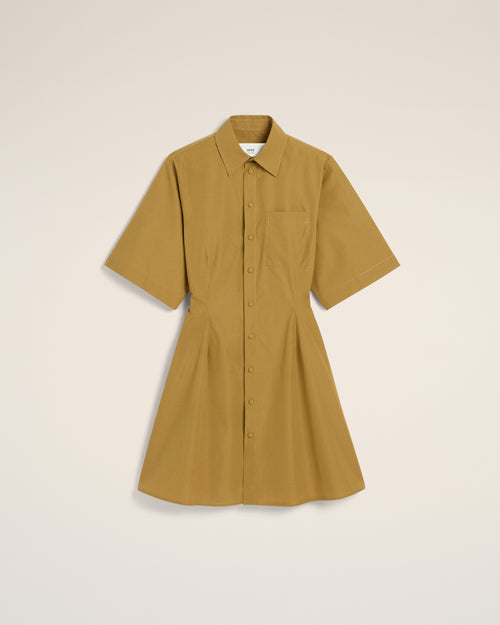 								Mustard Cotton Short Sleeve Shirt Dress - 3							 - Ami Paris