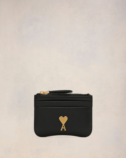 								Black Leather Zipped Card Holder - 3							 - Ami Paris