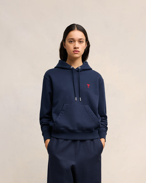 							Navy Cotton Ami de Coeur Hoodie - 3						 - Ami Paris