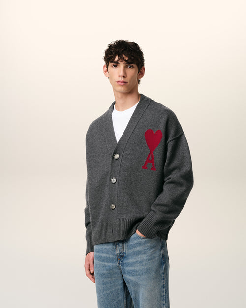 Grey Wool Ami de Coeur Cardigan - 6 - Ami Paris