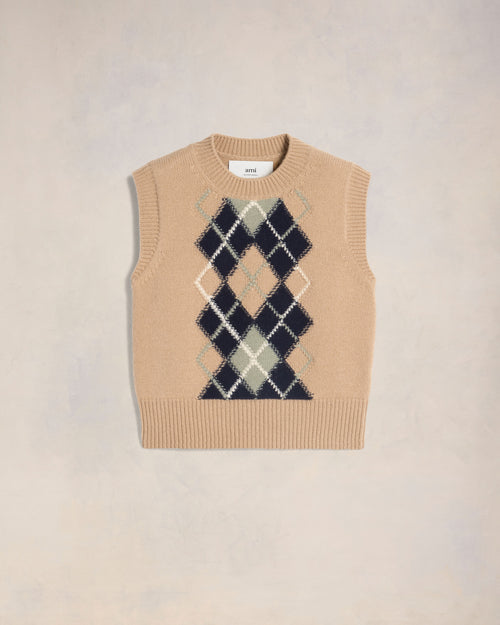 Argyle Sleeveless Sweater - 4 - Ami Paris