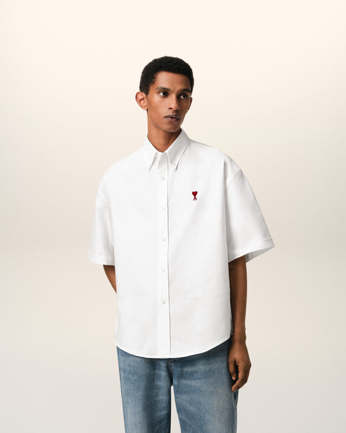 White Cotton Boxy Fit Short Sleeves Shirt - 1 - Ami Paris