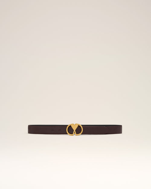 Burgundy Leather Ami de Coeur Belt - EGGPLANT/VIBRATED BRASS - Ami Paris