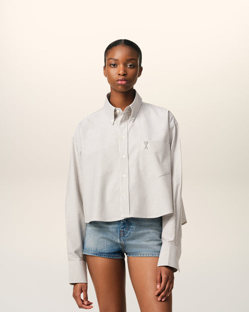 Green Cotton Cropped Oversized Shirt - 7 - Ami Paris