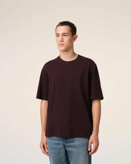 Burgundy Cotton Tonal Ami de Coeur T-Shirt - 3 - Ami Paris