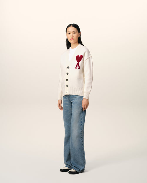 White Wool Ami de Coeur Cardigan - 12 - Ami Paris