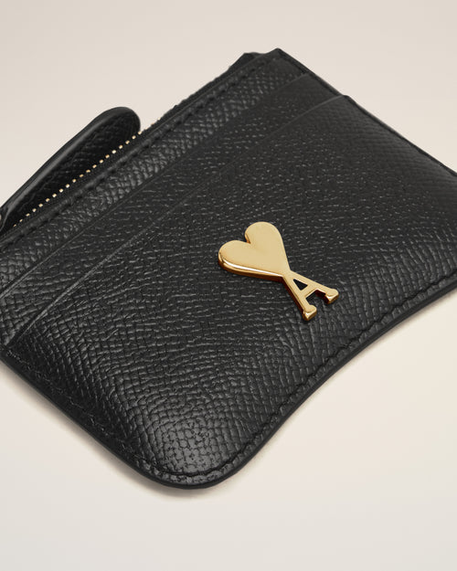 Black Leather Zipped Card Holder - 3 - Ami Paris