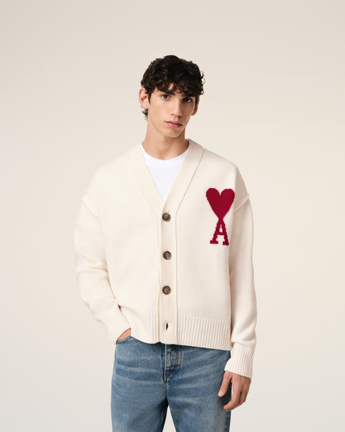 White Wool Ami de Coeur Cardigan - 3 - Ami Paris