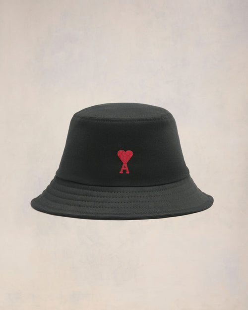 Black Cotton Ami de Coeur Embroidery Bucket Hat - 1 - Ami Paris